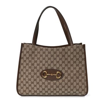 GUCCI Monogram Horsebit 1955 Tote Bag Beige Brown Sugar